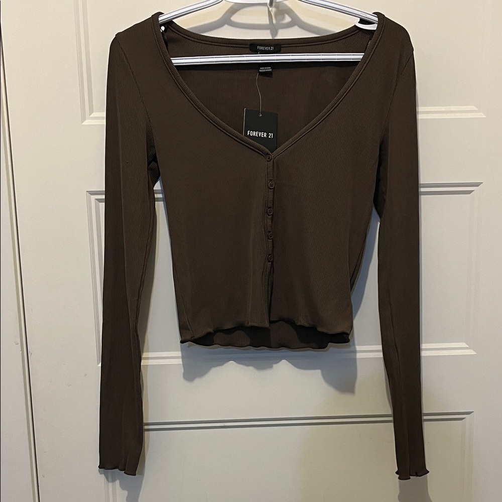 BNWT Forever 21 Chocolate Button Down Shirt - Picture 2 of 4